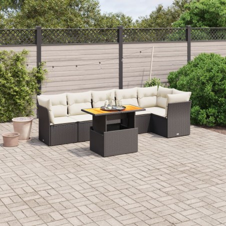 vidaXL Set de comedor de jardín 7 pzas y cojines ratán sintético negro