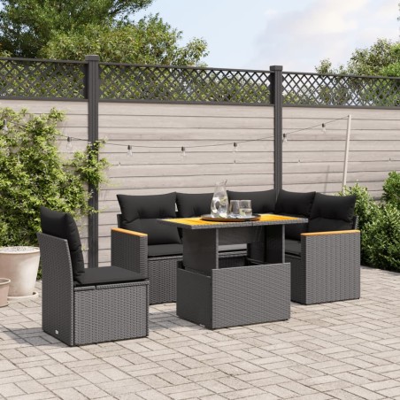 vidaXL Set de sofás de jardín 6 piezas y cojines ratán sintético negro