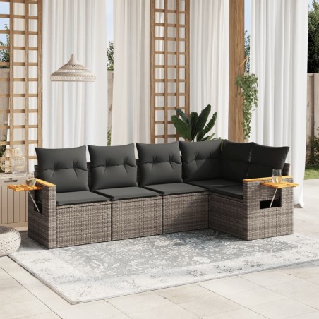 vidaXL Juego de sofás jardín con cojines 5 pzas ratán sintético gris