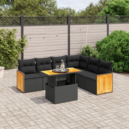 vidaXL Set de comedor de jardín 7 pzas y cojines ratán sintético negro