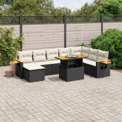 vidaXL Set de sofás de jardín 8 piezas y cojines ratán sintético negro