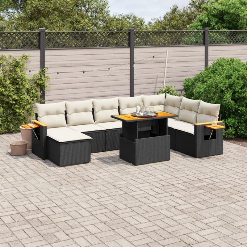 vidaXL Set de sofás de jardín 8 piezas y cojines ratán sintético negro