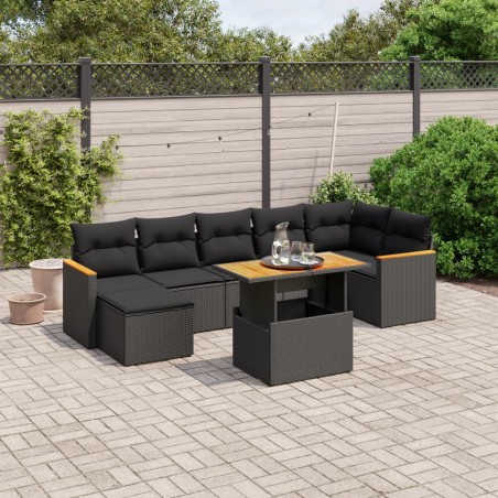 vidaXL Set de sofás de jardín 8 piezas y cojines ratán sintético negro