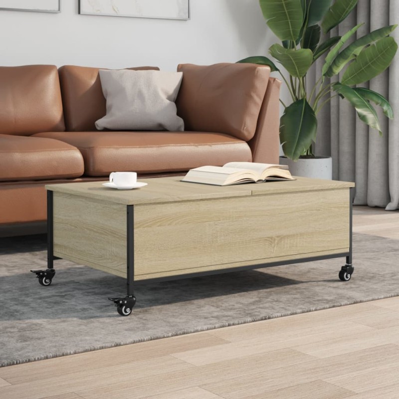 vidaXL Mesa de centro con ruedas madera ingeniería Sonoma 91x55x34 cm vidaXL Mesa de centro con ruedas madera ingeniería Sonoma 91x55x34 cm