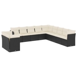 vidaXL Set de sofás de jardín 11 pzas y cojines ratán sintético negro