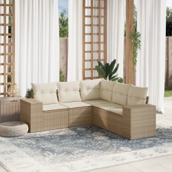vidaXL Juego de sofás jardín con cojines 5 pzas ratán sintético beige