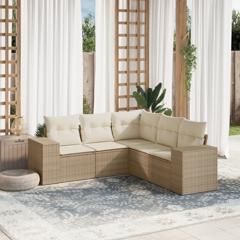 vidaXL Juego de sofás jardín con cojines 5 pzas ratán sintético beige