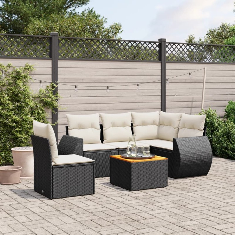 vidaXL Set de sofás de jardín 6 piezas y cojines ratán sintético negro vidaXL Set de sofás de jardín 6 piezas y cojines ratán sintético negro