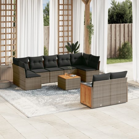 vidaXL Set de sofás de jardín 10 pzas con cojines ratán sintético gris