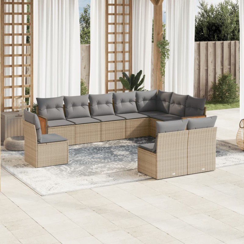 vidaXL Juego de sofás jardín con cojines beige 10 pzas ratán sintético vidaXL Juego de sofás jardín con cojines beige 10 pzas ratán sintético