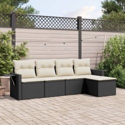 vidaXL Set de muebles de jardín 5 pzas y cojines ratán sintético negro