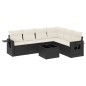 vidaXL Set de comedor de jardín 7 pzas y cojines ratán sintético negro