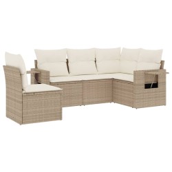 vidaXL Juego de sofás jardín con cojines 5 pzas ratán sintético beige