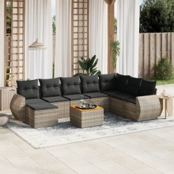 vidaXL Set de muebles de jardín 9 pzas y cojines ratán sintético gris