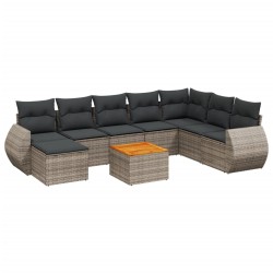 vidaXL Set de muebles de jardín 9 pzas y cojines ratán sintético gris