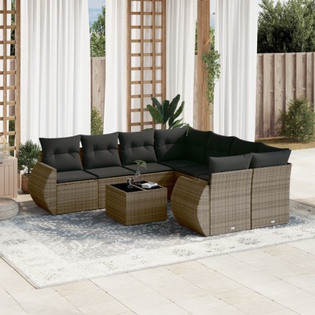 vidaXL Set de muebles de jardín 9 pzas y cojines ratán sintético gris