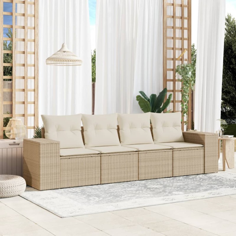 vidaXL Juego de sofás jardín con cojines 4 pzas ratán sintético beige vidaXL Juego de sofás jardín con cojines 4 pzas ratán sintético beige