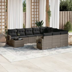 vidaXL Set de sofás de jardín 11 pzas y cojines ratán sintético gris