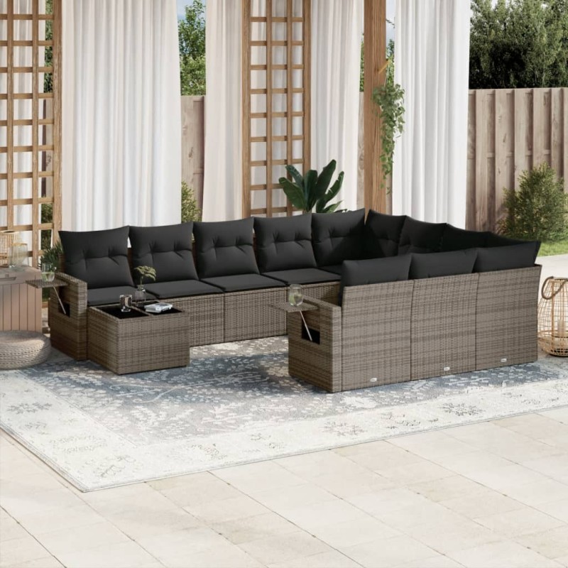 vidaXL Set de sofás de jardín 11 pzas y cojines ratán sintético gris vidaXL Set de sofás de jardín 11 pzas y cojines ratán sintético gris