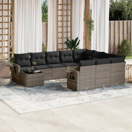 vidaXL Set de sofás de jardín 11 pzas y cojines ratán sintético gris