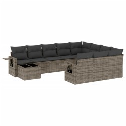 vidaXL Set de sofás de jardín 11 pzas y cojines ratán sintético gris