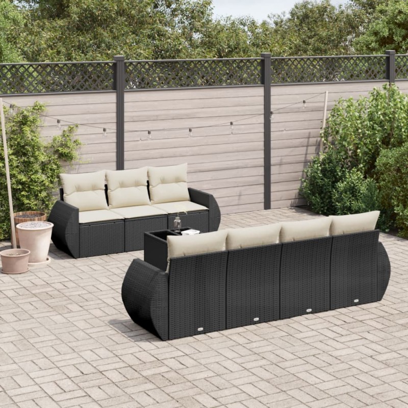 vidaXL Set de sofás de jardín 8 piezas y cojines ratán sintético negro vidaXL Set de sofás de jardín 8 piezas y cojines ratán sintético negro