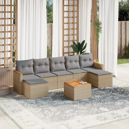 vidaXL Juego de sofás de jardín con cojines beige 8 pzas ratán PE