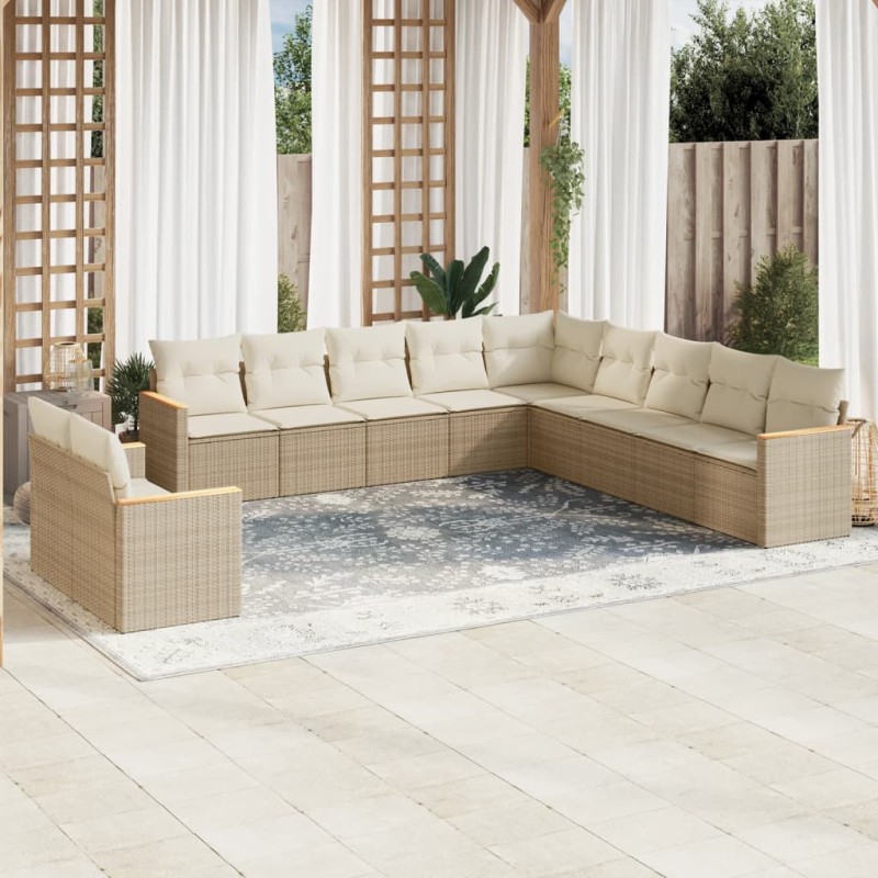vidaXL Set de sofás de jardín 11pzas con cojines ratán sintético beige vidaXL Set de sofás de jardín 11pzas con cojines ratán sintético beige