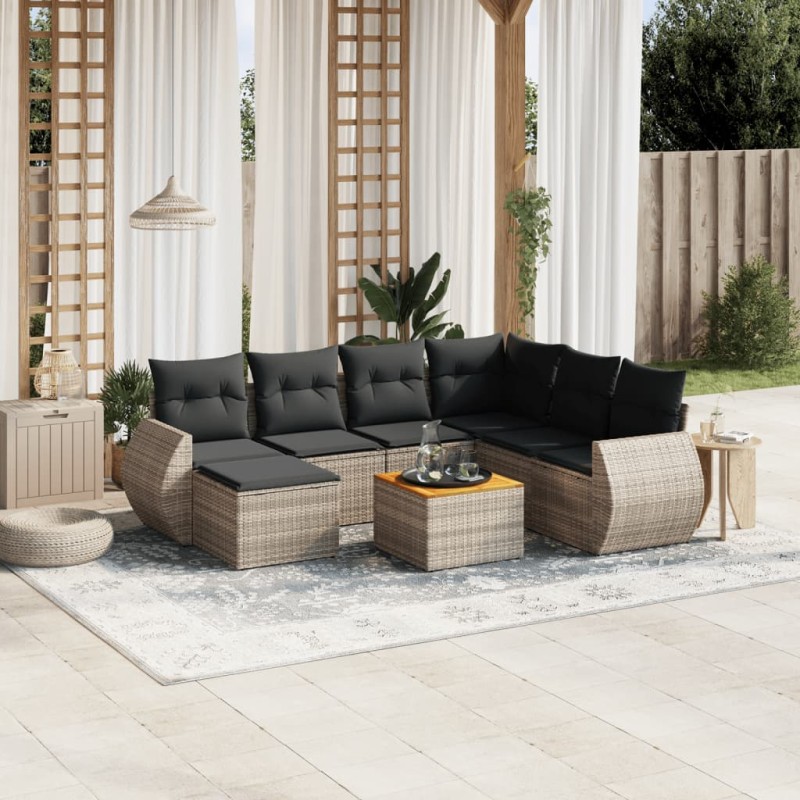 vidaXL Set de sofás de jardín 8 pzas y cojines ratán sintético gris vidaXL Set de sofás de jardín 8 pzas y cojines ratán sintético gris