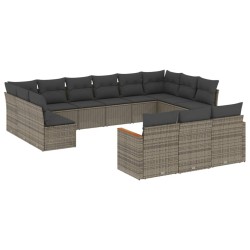 vidaXL Set sofás de jardín con cojines 13 piezas ratán sintético gris