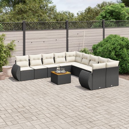 vidaXL Set de sofás de jardín 11 pzas y cojines ratán sintético negro