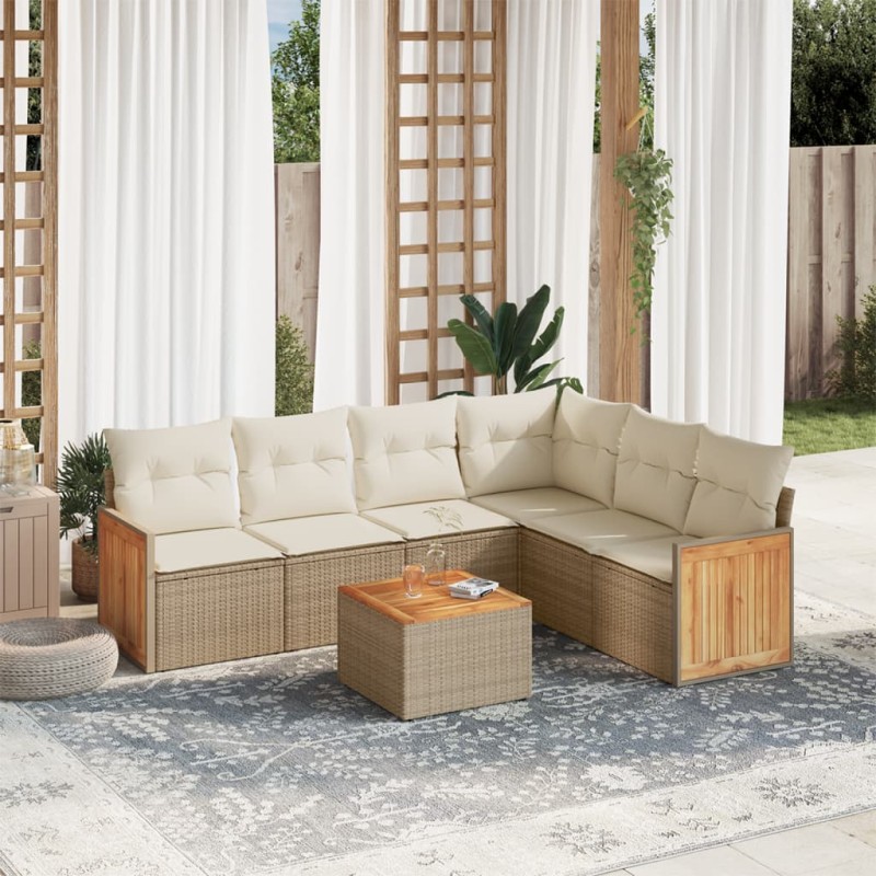 vidaXL Set sofás de jardín 7 piezas y cojines ratán sintético beige vidaXL Set sofás de jardín 7 piezas y cojines ratán sintético beige