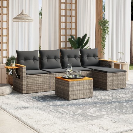 vidaXL Set de muebles de jardín 6 pzas y cojines ratán sintético gris
