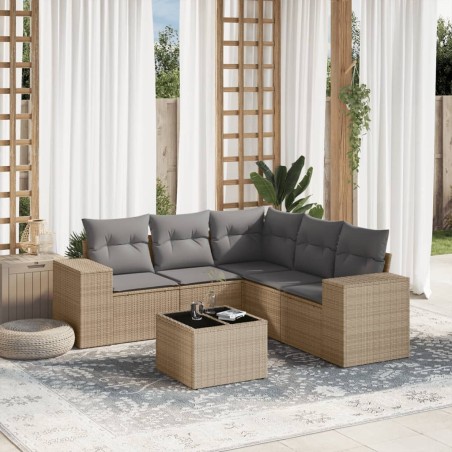 vidaXL Juego de sofás jardín con cojines 6 pzas ratán sintético beige