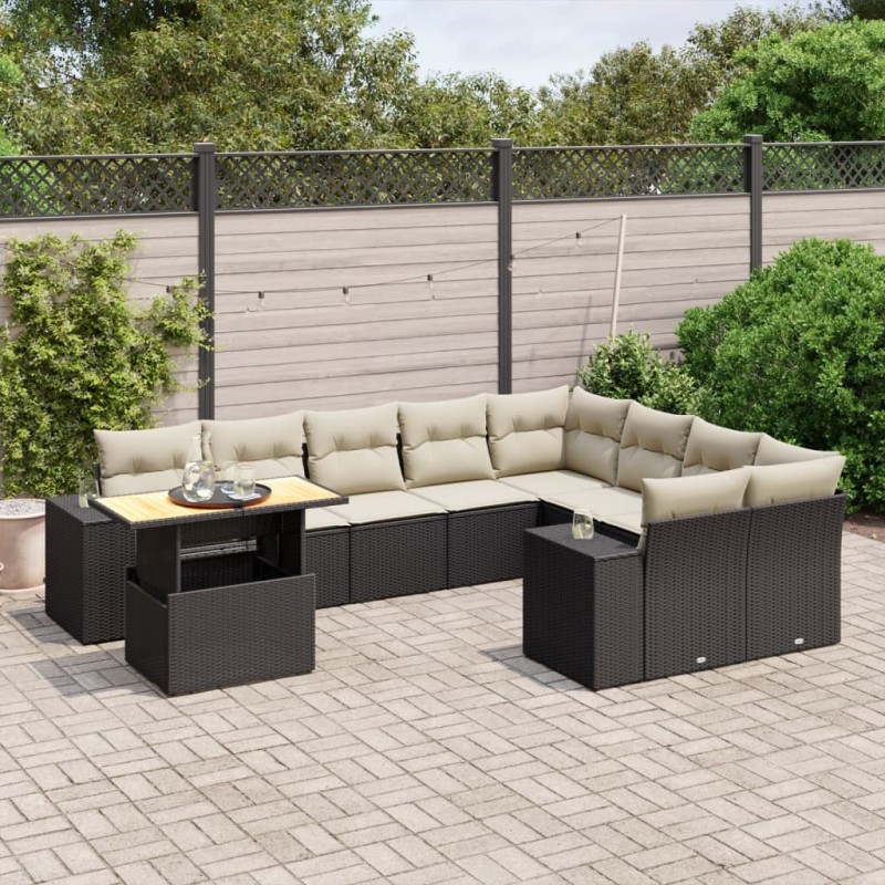 vidaXL Set de sofás de jardín 10 pzas cojines ratán sintético negro vidaXL Set de sofás de jardín 10 pzas cojines ratán sintético negro