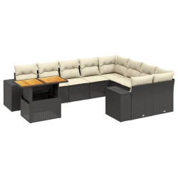 vidaXL Set de sofás de jardín 10 pzas cojines ratán sintético negro