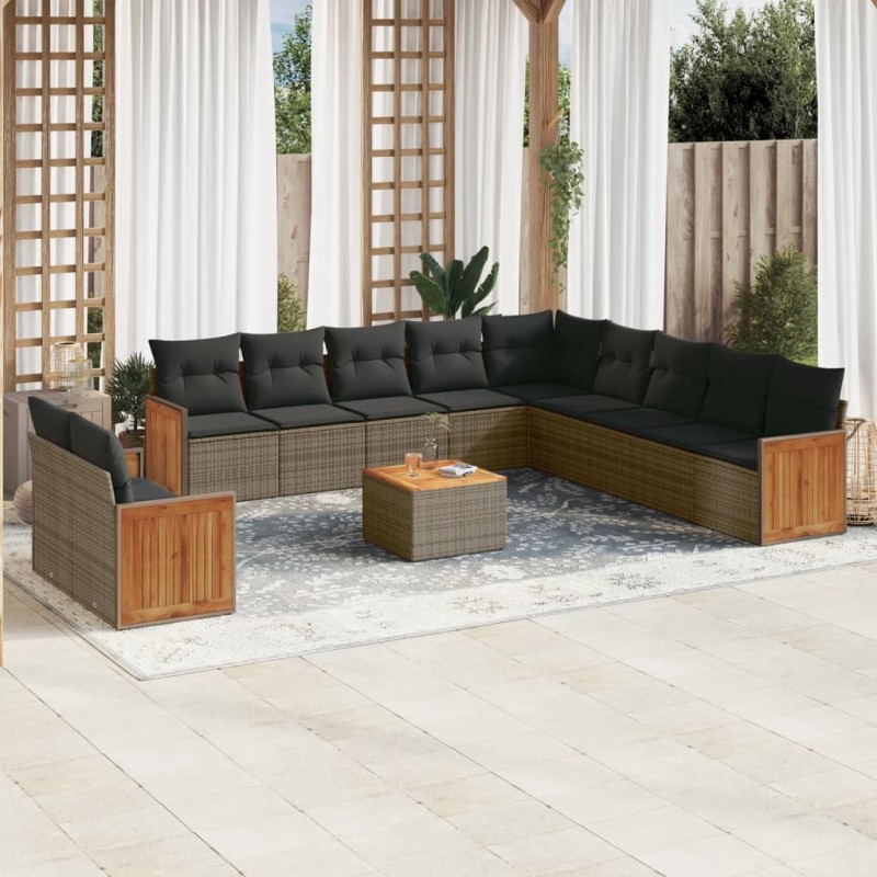 vidaXL Set de sofás de jardín 12 pzas con cojines ratán sintético gris vidaXL Set de sofás de jardín 12 pzas con cojines ratán sintético gris