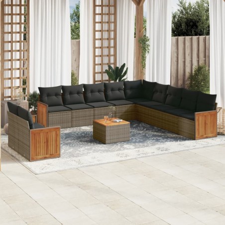 vidaXL Set de sofás de jardín 12 pzas con cojines ratán sintético gris