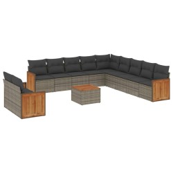 vidaXL Set de sofás de jardín 12 pzas con cojines ratán sintético gris