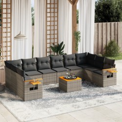 vidaXL Set de sofás de jardín 11 pzas y cojines ratán sintético gris