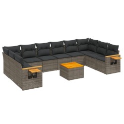 vidaXL Set de sofás de jardín 11 pzas y cojines ratán sintético gris
