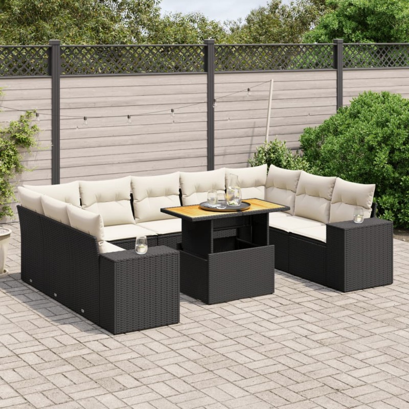 vidaXL Set de sofás de jardín 10 pzas cojines ratán sintético negro vidaXL Set de sofás de jardín 10 pzas cojines ratán sintético negro