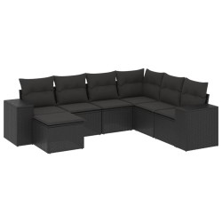 vidaXL Set de comedor de jardín 7 pzas y cojines ratán sintético negro