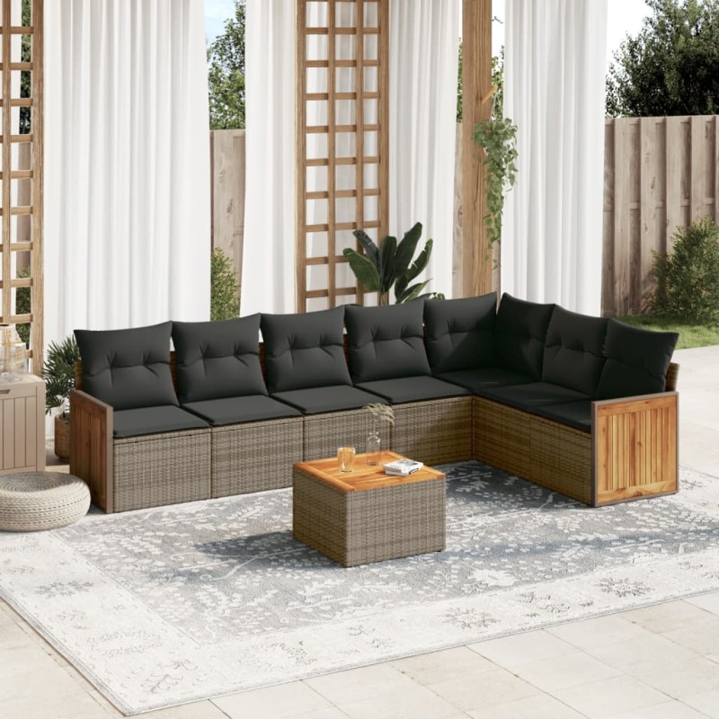 vidaXL Set de sofás de jardín 8 pzas y cojines ratán sintético gris vidaXL Set de sofás de jardín 8 pzas y cojines ratán sintético gris