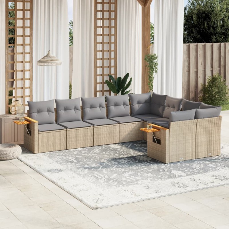 vidaXL Set de sofás de jardín 9 pzas con cojines ratán sintético beige