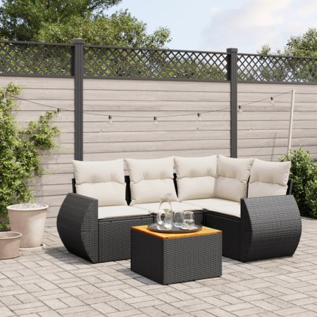vidaXL Set de muebles de jardín 5 pzas y cojines ratán sintético negro