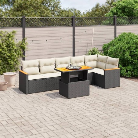 vidaXL Set de comedor de jardín 7 pzas y cojines ratán sintético negro