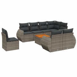 vidaXL Set de muebles de jardín 9 pzas y cojines ratán sintético gris