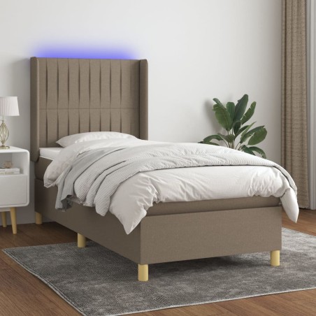 vidaXL Cama box spring colchón y luces LED tela gris taupe 100x200 cm 