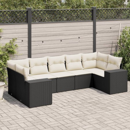 vidaXL Set de comedor de jardín 7 pzas y cojines ratán sintético negro